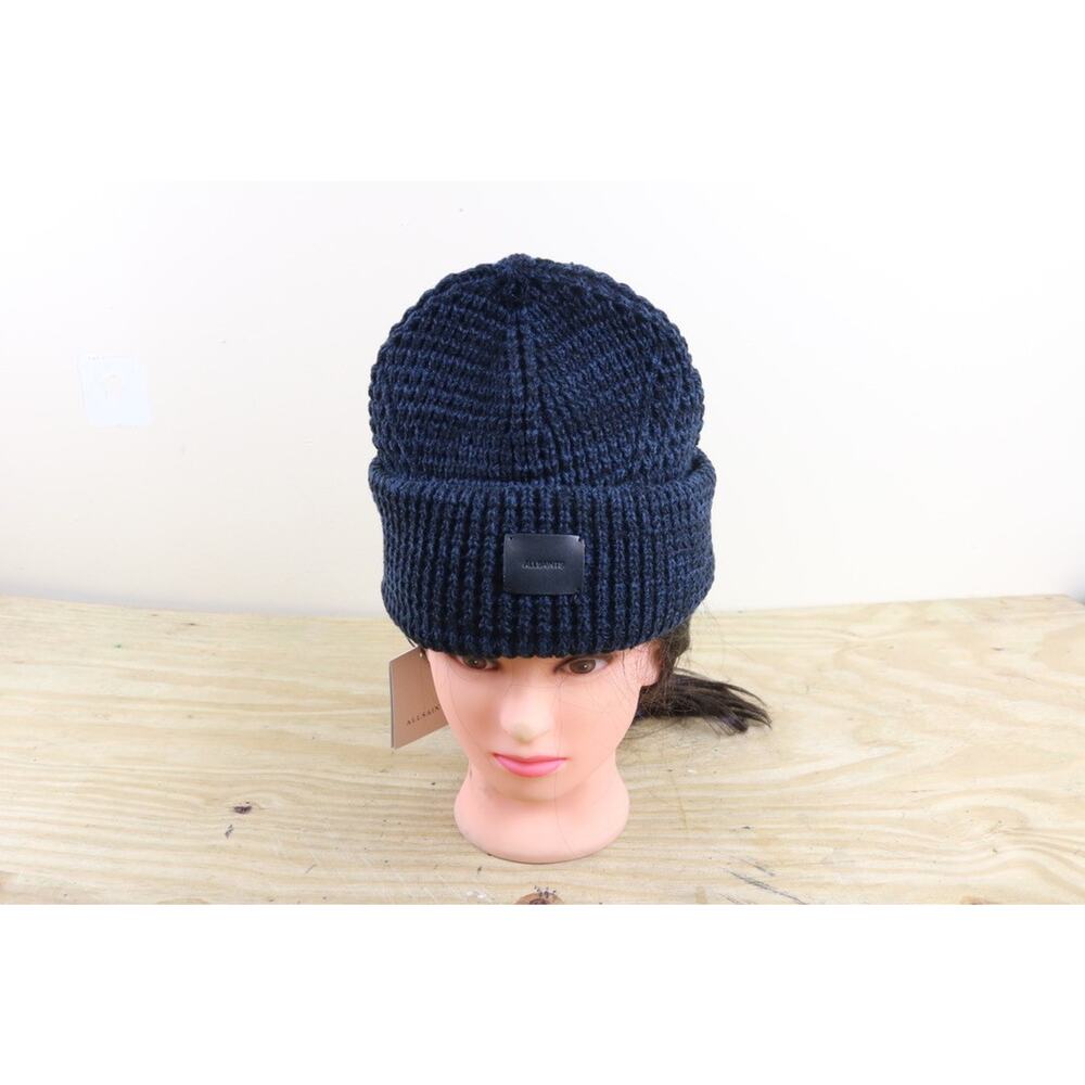 New All Saints Beanie Blue Burgundy Cable Knit Wool Blend Unisex